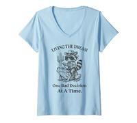 Womens Living The Dream One Bad Decision At a Time Raccoon Cowboy V-Neck T-Shirt