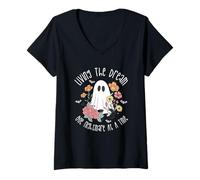 Womens Living The Dream One Nightmare at A Time Cute Ghost V-Neck T-Shirt