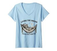 Women's Living the Dream Skeleton Coffee Funny Gothic Humor Moon V-Neck T-Shirt