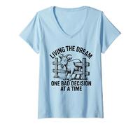 Womens Living The Dreams One Bad Decision At A Time Funny Goat Joke V-Neck T-Shirt