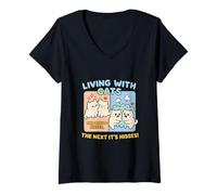 Womens Living with Cats One Minute Kisses Next Hisses Cute V-Neck T-Shirt