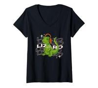 Womens Lizard Repeat Chill Funny Weirdcore Reptile Vibes Meme V-Neck T-Shirt