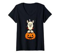 Womens Llama Alpaca Animal Lover Vampire Pumpkin Halloween Boy Girl V-Neck T-Shirt