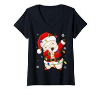 Women's Llama Alpaca Christmas Lights Fun Dab Dance Santa Xmas V-Neck T-Shirt