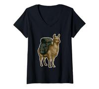 Womens Llama Hiking Adventure Explorer Backpack V-Neck T-Shirt