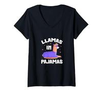 Womens Llamas In Pajamas Llama Slumber Sleepover Party V-Neck T-Shirt