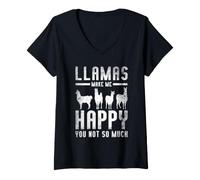 Women's Llamas Make Me Happy Costume Lover Funny Llama V-Neck T-Shirt