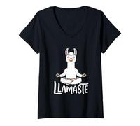 Womens Llamaste Funny Llama Yoga Meditation Namaste Pun V-Neck T-Shirt