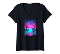 Womens Lo-Fi Dreams Vaporwave 80s Aesthetic Synthwave Sunset V-Neck T-Shirt