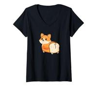 Women's Loaf Corgi Cute Bread Dog Pun Art | Funny Cozy Bakery Pup V-Neck T-Shirt