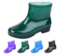 Women's Loafer-Style Rain Boots, Slip-On Muck Waterproof Ankle Ladies Wellies Anti-Slip Sole & Wide Fit Work Wellingtons Boots Glossy Soft Cushion Garden Shoes for Gardening Outdoor Walking Size 5
