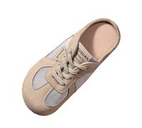 Women's Loafer Summer Mesh Breathable Lightweight Trainers Plain Flat Slip On Soft Sole Comfortable Casual Shoes Outdoor Hiking Casual Summer Shoes with Laces 35-40 EU, khaki, 6 UK