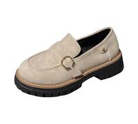 Women's Loafer with Heel, Elegant Comfortable Moccasins, Plain Business Slippers, Soft Lightweight Low Shoes with Thick Sole, Low Airy, Classic Traditional Shoes, Dirndl Shoes, beige, 5 UK