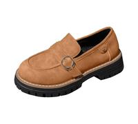 Women's Loafer with Heel, Elegant Comfortable Moccasins, Plain Business Slippers, Soft Lightweight Low Shoes with Thick Sole, Low Airy, Classic Traditional Shoes, Dirndl Shoes, brown, 8.5 UK