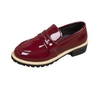 Women's Loafer Without Heel, Vegan with Platform, Elegant and Comfortable Loafers, Business Chic Leather Pumps, Low Shoes, Women's Shoes, Classic Round Toe Work, Mary Jane Flat Shoes, O Red, 4 UK