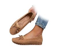 Women's Loafers, Breathable Slip On Business Casual Working Driving Shoes, Bow-Knot Round Toe Orthopedic Walking Shoes Flats Loafers (Khaki,37EU)