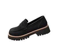 Womens Loafers Casual Comfortable Wide Fit Ladies Loafers Cushioned Chunky Sole Versatile Stylish Slip On Low Wedge Heel Shoes Work Office Outdoor Black