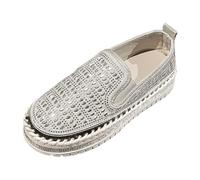 Women's Loafers Comfortable Chic Loafers and Shiny Loafers Platform Slip On Rhinestone Multilayer Round Toe Pull Back Boat Shoes Thick Notched Sole for Daily City, 01 White, 7 UK