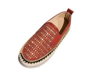 Women's Loafers Comfortable Chic Loafers and Shiny Loafers Platform Slip On Rhinestone Multilayer Round Toe Pull Back Boat Shoes Thick Notched Sole for Daily City, 01 Red, 4 UK