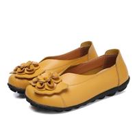Women's Loafers Flat Moccasins Round Head Flowers Soft Slip on Boat Moccasins Casual Driving Shoes,Yellow,8 UK