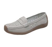 Women's Loafers & Moccasins Flat Black Shoes Womens Flat Dress Shoes Size 8 for Women Comfy Summer Breathable Hollow Leather for Fashion Non Slip Driving Working Workers Doctors (Grey,6)