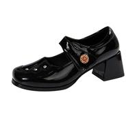 Women's Loafers & Moccasins Ladies Shoes Size 5 S Tennis Women' Spring And Summer Square Head Thick Heel Ladies Small Leather Shoes Single Female Ballet Style Middle High Heel Leather Slip (Black,3.5)