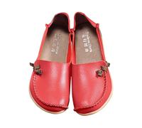 Women's Loafers & Moccasins Leather Flat Boat Shoes Casual Slip On Lightweight Comfort Walking Low Tops Shoe Non Slip Formal Work Office Nursing Oxfords Footwear for Women UK Red