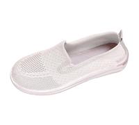 Women's Loafers & Moccasins Women Walking Shoes Knitted Slip Ons Flat Mesh Breathable Non Slip Lightweight Walking Shoes Comfortable Orthotic Working Mom Sneakers Plus Size (White,5)