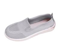 Women's Loafers & Moccasins Women Walking Shoes Knitted Slip Ons Flat Mesh Breathable Non Slip Lightweight Walking Shoes Comfortable Orthotic Working Mom Sneakers Plus Size (Grey,6)