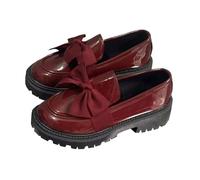Women's Loafers Patent Leather Stylish Walking Shoes Bow Solid Color Low Chunky Heel Elegant Comfortable Casual Shoes Work Shopping
