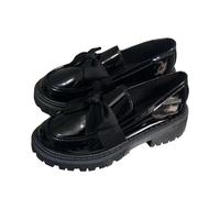 Women's Loafers Patent Leather Stylish Walking Shoes Bow Solid Color Low Chunky Heel Elegant Comfortable Casual Shoes Work Shopping Black