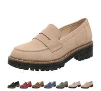 Womens Loafers Shoes, Platform Chunky Penny Loafer Orthopedic Platform Loafers Comfortable Slip-On PU Moccasins Work Office (Beige,39EU)