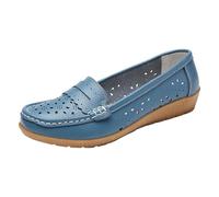 Womens Loafers Size 5 Nursing Shoes for Women Business Heels Women for Comfy Summer Breathable Hollow Leather Shoes Fashion Non Slip Driving Working Workers Doctors Womens Casual Leather Loafer Blue
