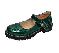 Womens Loafers Size 7 Ladies Slip On Shoes Women's Europe and The States Border Sources Shallow Mouth Thick Bottom Leather Hanging Buckle Single Shoes Leather Casual Casual Men (Green,35)