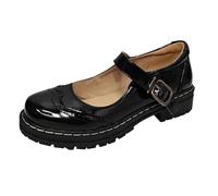 Womens Loafers Size 7 Wide Shoes for Elderly Women Europe and The States Border Sources Shallow Mouth Thick Bottom Leather Hanging Buckle Single Shoes Leather Casual Casual Women Winter (Black,40)