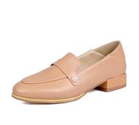 Women's Loafers Slip-On Design with Low Block Heel and Pearl Commuting & Relaxation Versatile Wear PU Breathable,Apricot,2 UK