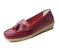 Womens Loafers Soft Leather Casual Walking Penny Flats Boat Moccasins Non-Slip Outdoor Driving Shoes for Ladies Comfortable Office Fashion Classic Lightweight Breathable Shoes Wine Red