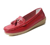 Womens Loafers Soft Leather Casual Walking Penny Flats Boat Moccasins Non-Slip Outdoor Driving Shoes for Ladies Comfortable Office Fashion Classic Lightweight Breathable Shoes Red