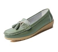 Womens Loafers Soft Leather Casual Walking Penny Flats Boat Moccasins Non-Slip Outdoor Driving Shoes for Ladies Comfortable Office Fashion Classic Lightweight Breathable Shoes Army Green