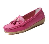 Womens Loafers Soft Leather Casual Walking Penny Flats Boat Moccasins Non-Slip Outdoor Driving Shoes for Ladies Comfortable Office Fashion Classic Lightweight Breathable Shoes Rose