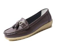 Womens Loafers Soft Leather Casual Walking Penny Flats Boat Moccasins Non-Slip Outdoor Driving Shoes for Ladies Comfortable Office Fashion Classic Lightweight Breathable Shoes Coffee