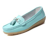 Womens Loafers Soft Leather Casual Walking Penny Flats Boat Moccasins Non-Slip Outdoor Driving Shoes for Ladies Comfortable Office Fashion Classic Lightweight Breathable Shoes Moon Blue