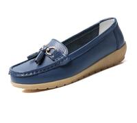 Womens Loafers Soft Leather Casual Walking Penny Flats Boat Moccasins Non-Slip Outdoor Driving Shoes for Ladies Comfortable Office Fashion Classic Lightweight Breathable Shoes Deep Blue