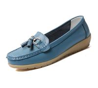 Womens Loafers Soft Leather Casual Walking Penny Flats Boat Moccasins Non-Slip Outdoor Driving Shoes for Ladies Comfortable Office Fashion Classic Lightweight Breathable Shoes Blue