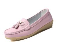 Womens Loafers Soft Leather Casual Walking Penny Flats Boat Moccasins Non-Slip Outdoor Driving Shoes for Ladies Comfortable Office Fashion Classic Lightweight Breathable Shoes(Pink,3 UK)