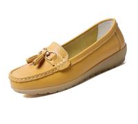 Womens Loafers Soft Leather Casual Walking Penny Flats Boat Moccasins Non-Slip Outdoor Driving Shoes for Ladies Comfortable Office Fashion Classic Lightweight Breathable Shoes Yellow