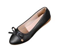 Womens Loafers Soft Soled Flat Shoes with Bows Pointed Toe Closed Toe Shoes Ladies Spring Summer Outdoor Comfortable Plus Size Leather Loafers 3.5-7.5 Black
