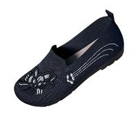 Womens Loafers Wide Fit Black Work Shoes Women Casual Shoes for Women 's Embroidery Fly Weave Mesh Mothers Ethnic Style One Foot Stirrup Flat Bottom Casual Leather Dress for Men (Black,41)