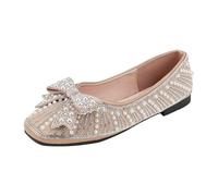 Womens Loafers Wide Fit Comfortable Shoes Women Closed Toe Shoes for Women Casual Pearl Flat Dress Wedge Square Toe Glitter Bow Ballet Bows Dress Wedding High Heels Light Womens Athletic (Khaki,6.5