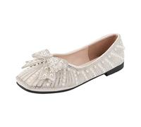 Womens Loafers Wide Fit Comfortable Shoes Women Closed Toe Shoes for Women Casual Pearl Flat Dress Wedge Square Toe Glitter Bow Ballet Bows Dress Wedding High Heels Light Womens Athletic (Beige,4.5